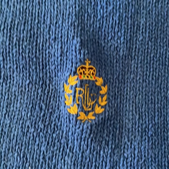 Lauren, blue cotton sweater, long length, shorter sleeves, size M, like new. - Picture 5 of 6